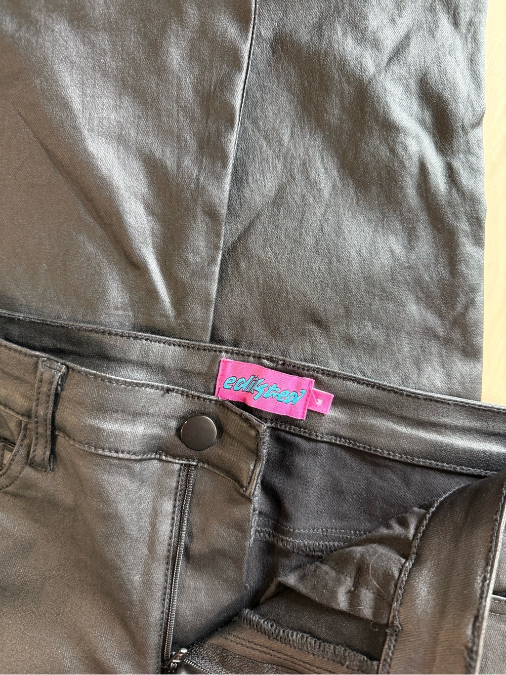 Faux Leather Black Flared Women’s Pants - Picture 5 of 5
